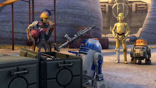 Sabine, R2-D2 packing heat, C-3PO, Chopper