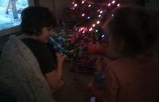 My kids unwrapping their Yule presents